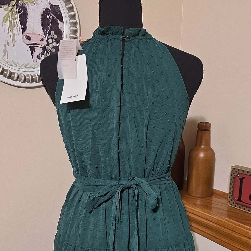 Grace Karin Teal Green Tiered Halter Maxi Dress for Girls